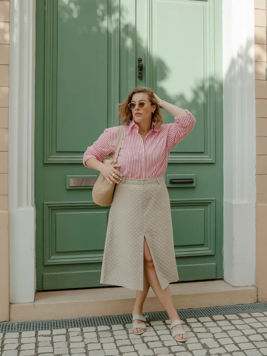 spring skirt outfits Green Doors, Stripes, and Effortless Spring Polish