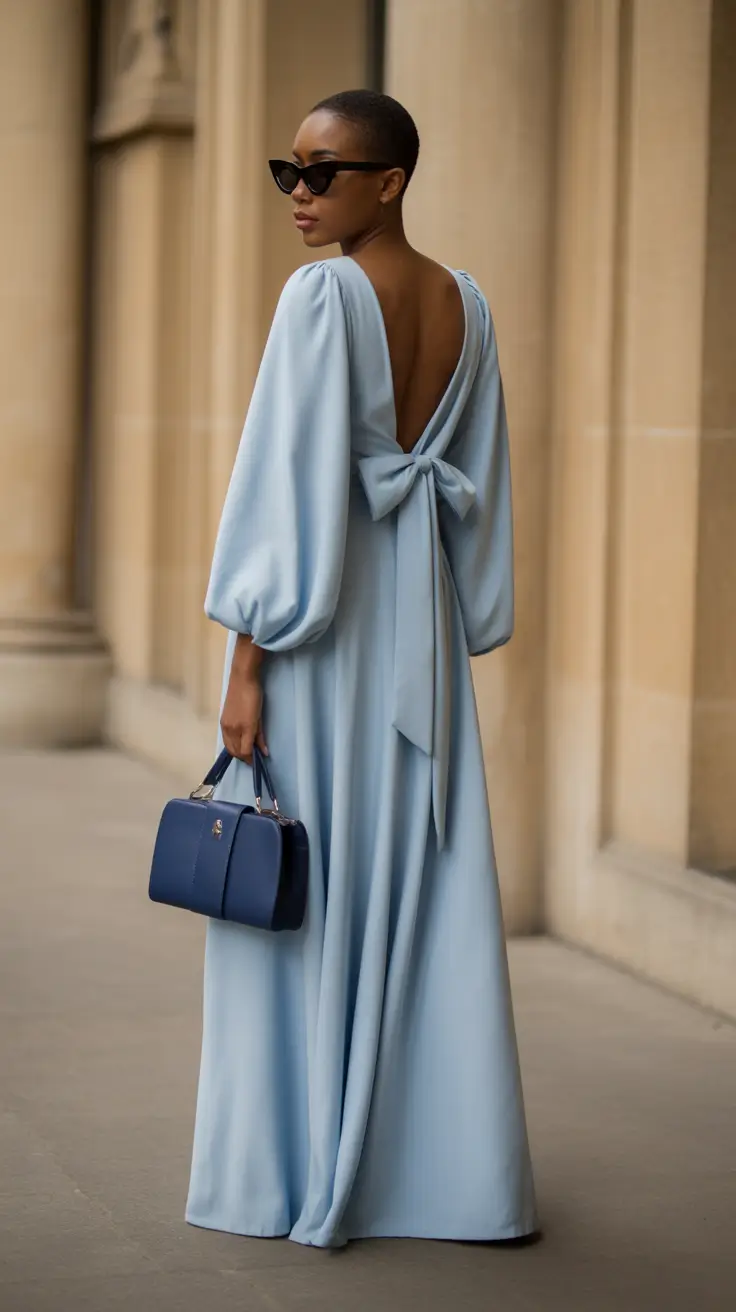 spring birthday outfit Powder Blue Drama With an Open-Back Bow