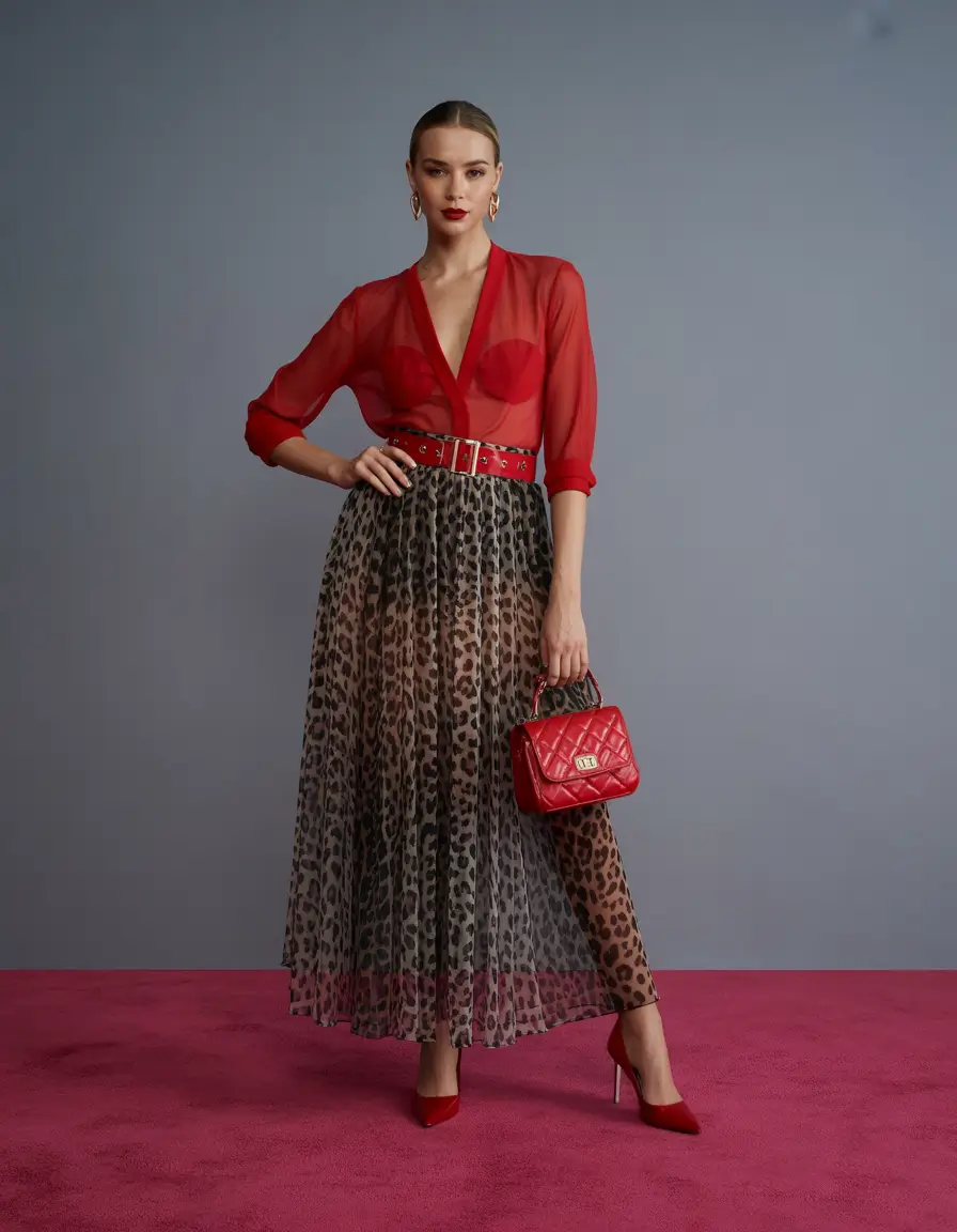 spring birthday outfit Red Sheer Drama Balanced With Wild Softness