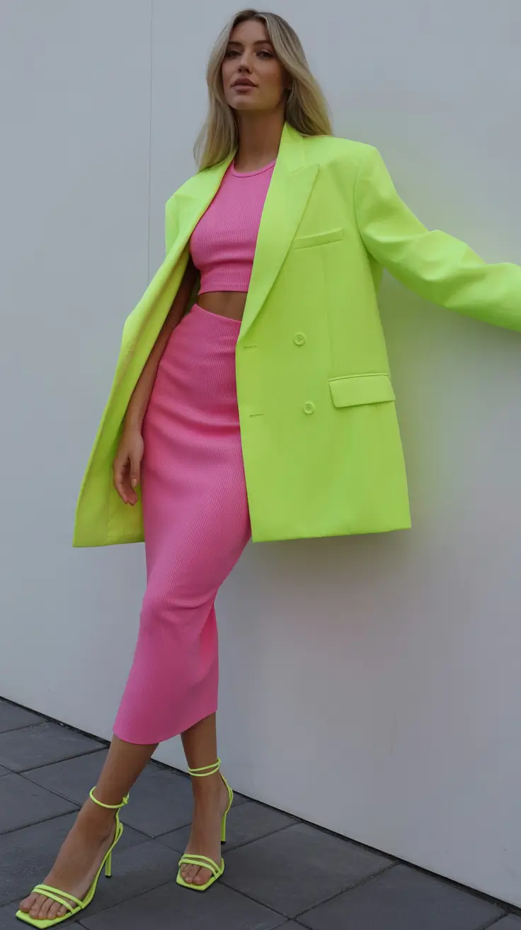 spring birthday outfit Neon Green Meets Pink for a Modern Birthday Statement