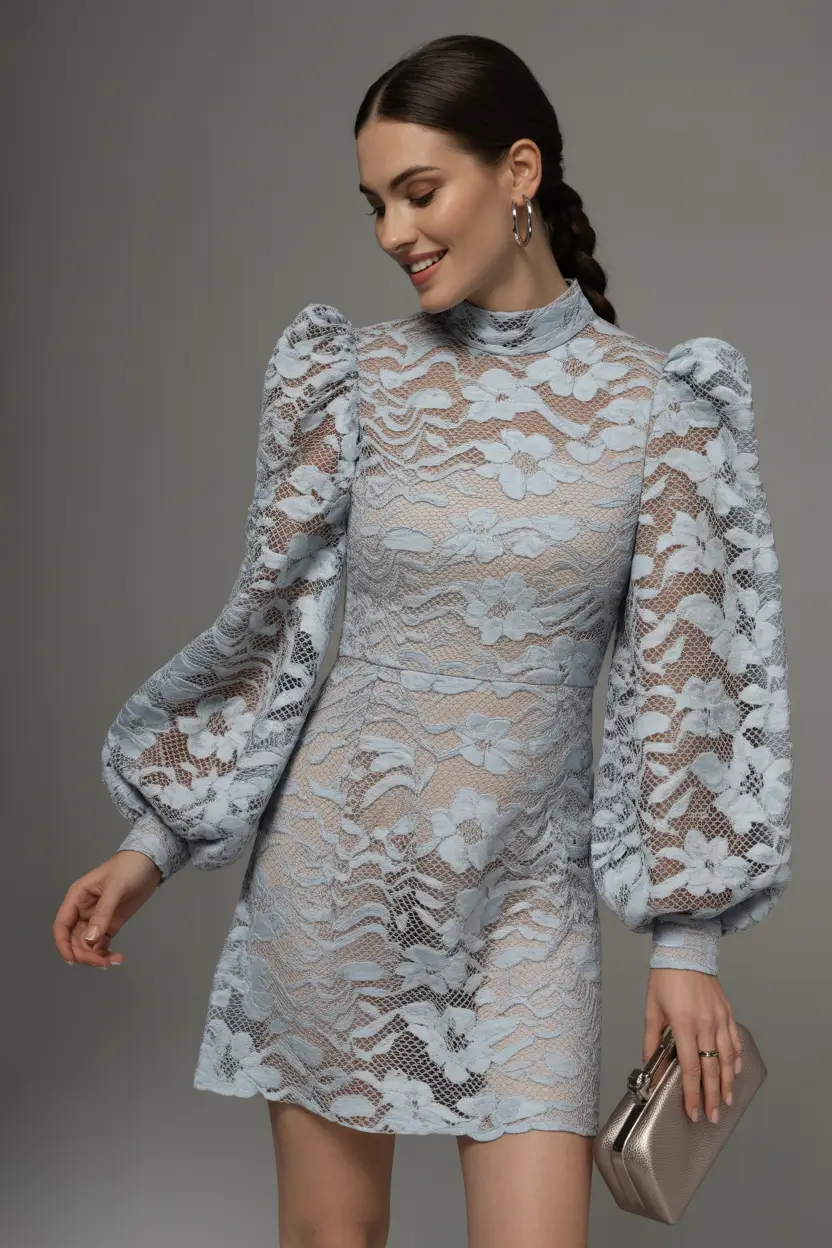 spring dress outfits Powder Blue Lace Mini for Soft Glam Spring Evenings
