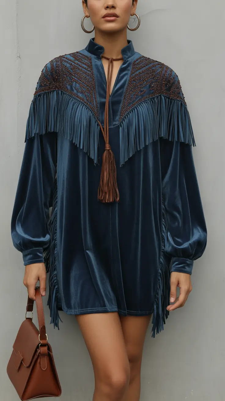 spring dress outfits Deep Blue Fringe Mini for Western-Modern Spring Drama