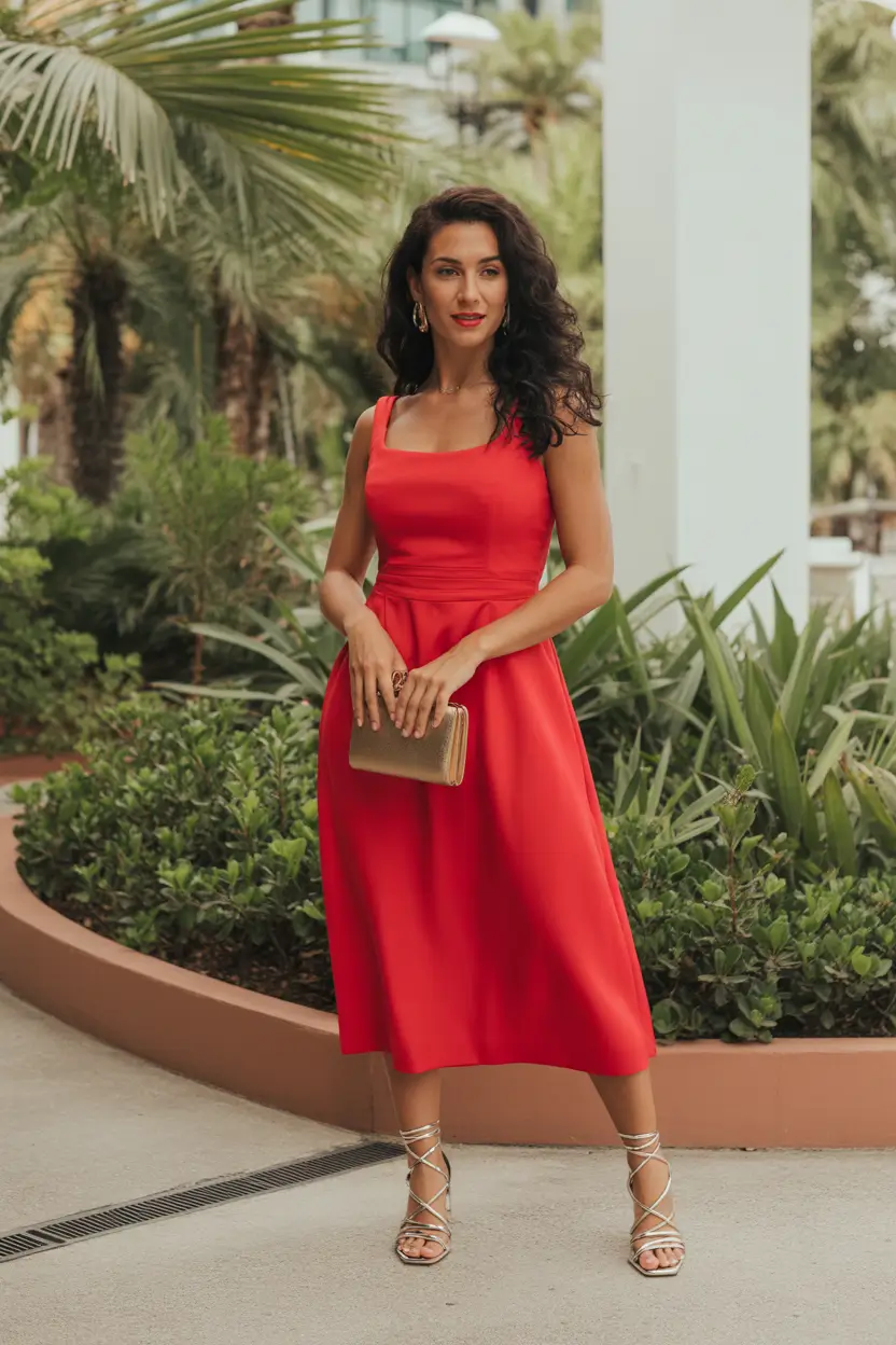 spring dress outfits Red Midi Dress for Bold Spring Feminine Confidence