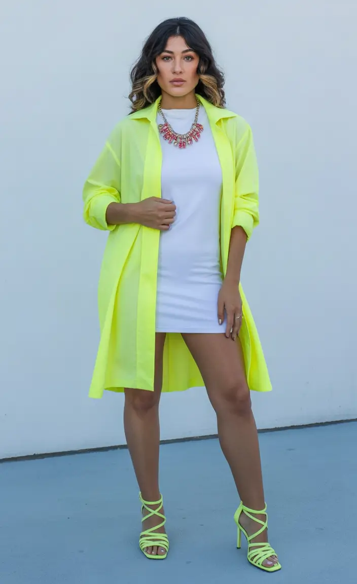 spring dress outfits Neon Yellow Layering for a Bright Spring Statement Moment