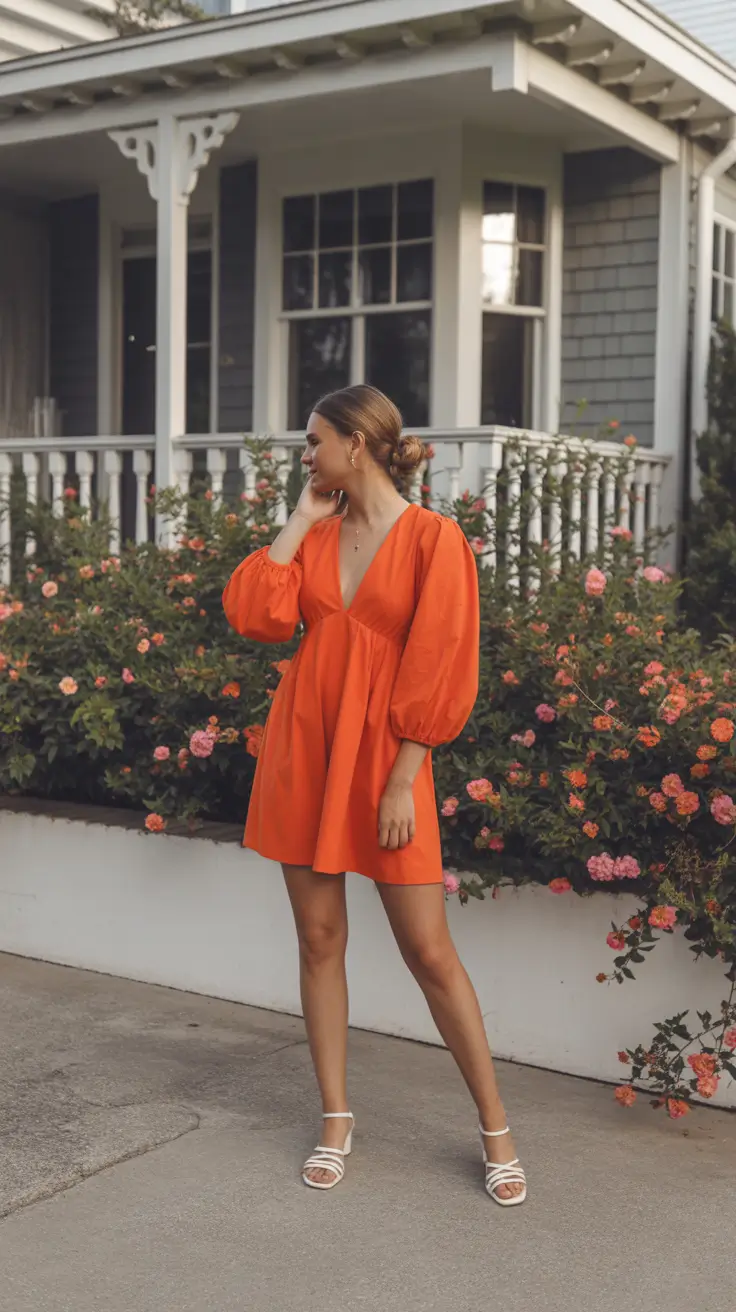 spring dress outfits Orange Mini Dress for Cute Early Spring Garden Energy