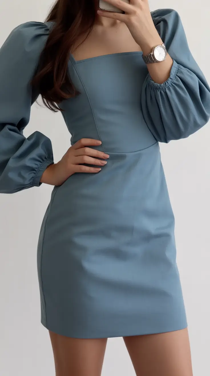 spring dress outfits Powder Blue Puff-Sleeve Mini for Soft Classy Simplicity