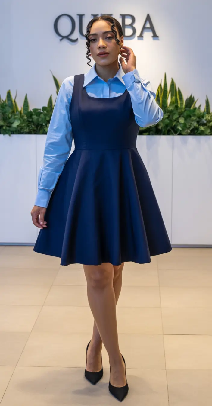 spring dress outfits Navy Layered Dress for Work-Ready Spring Polish