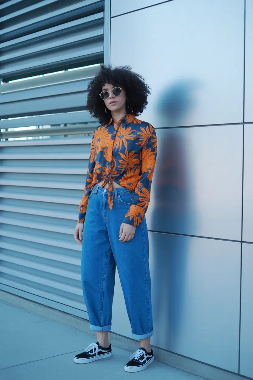 spring jeans outfit Graphic Florals Relaxed Street Style