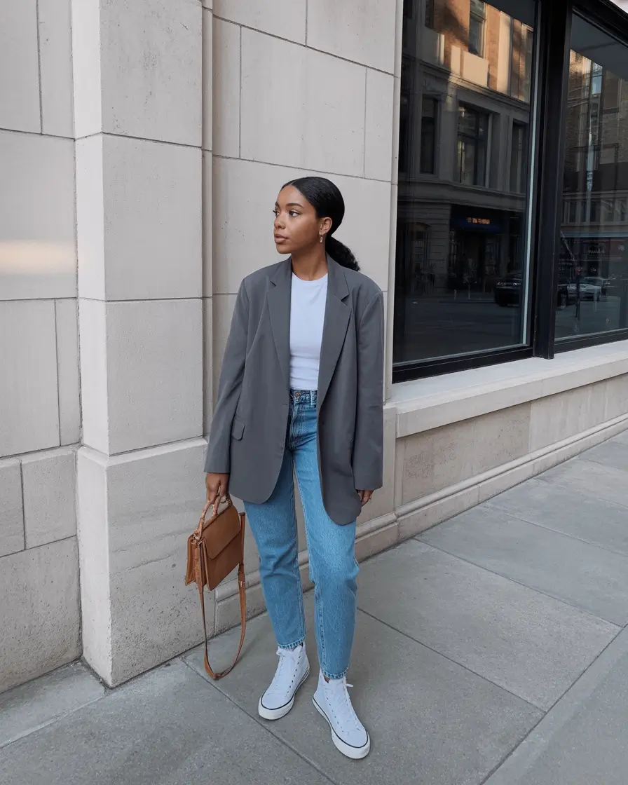 spring jeans outfit Grey Blazer Everyday Workwear