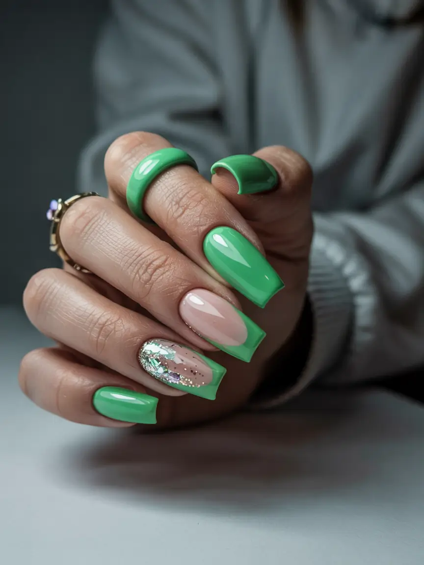 cute spring nails Fresh Green French With Glitter Accent - A Spring Statement That Still Feels Clean