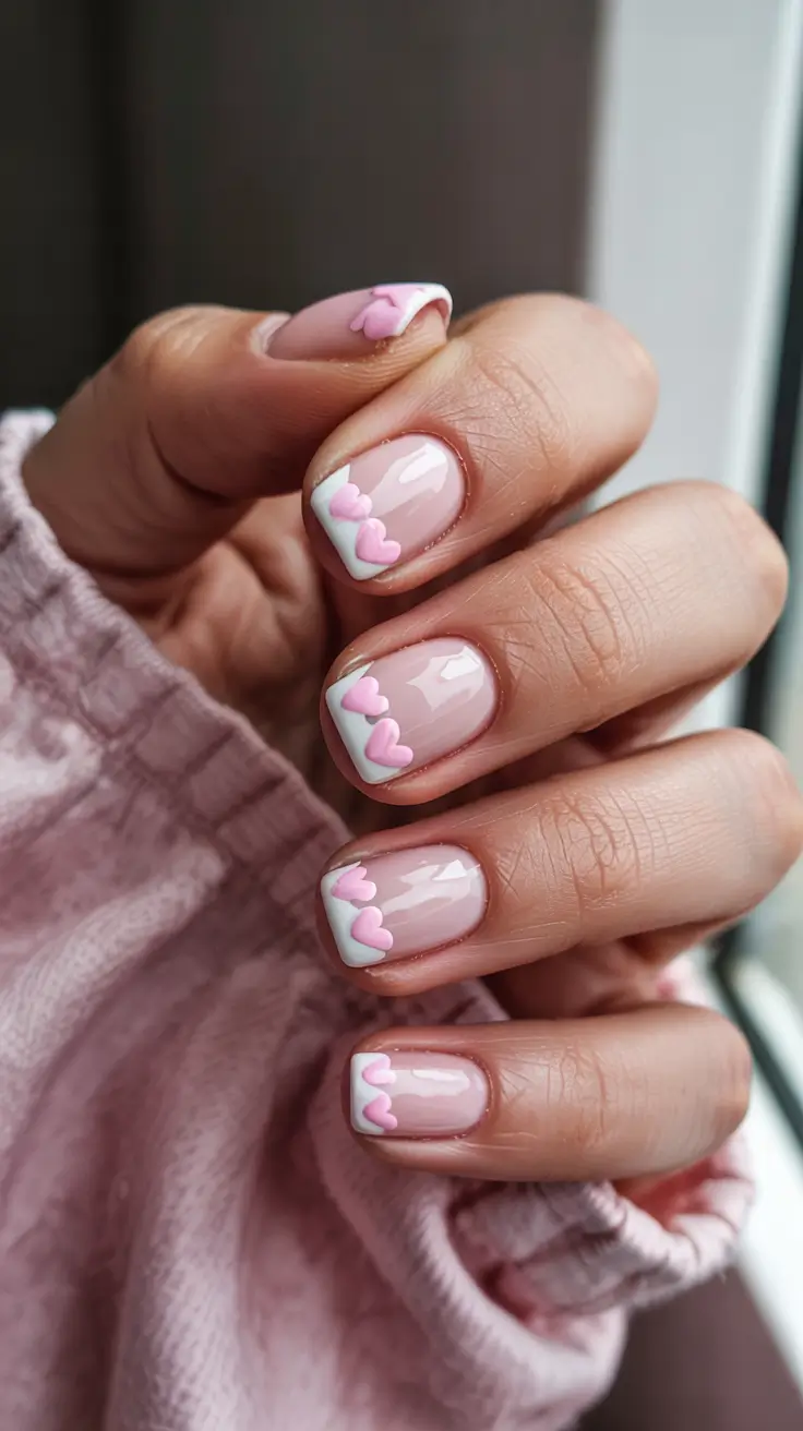 cute spring nails Mini Heart French on Short Nails - The Cutest Soft-Girl Detail