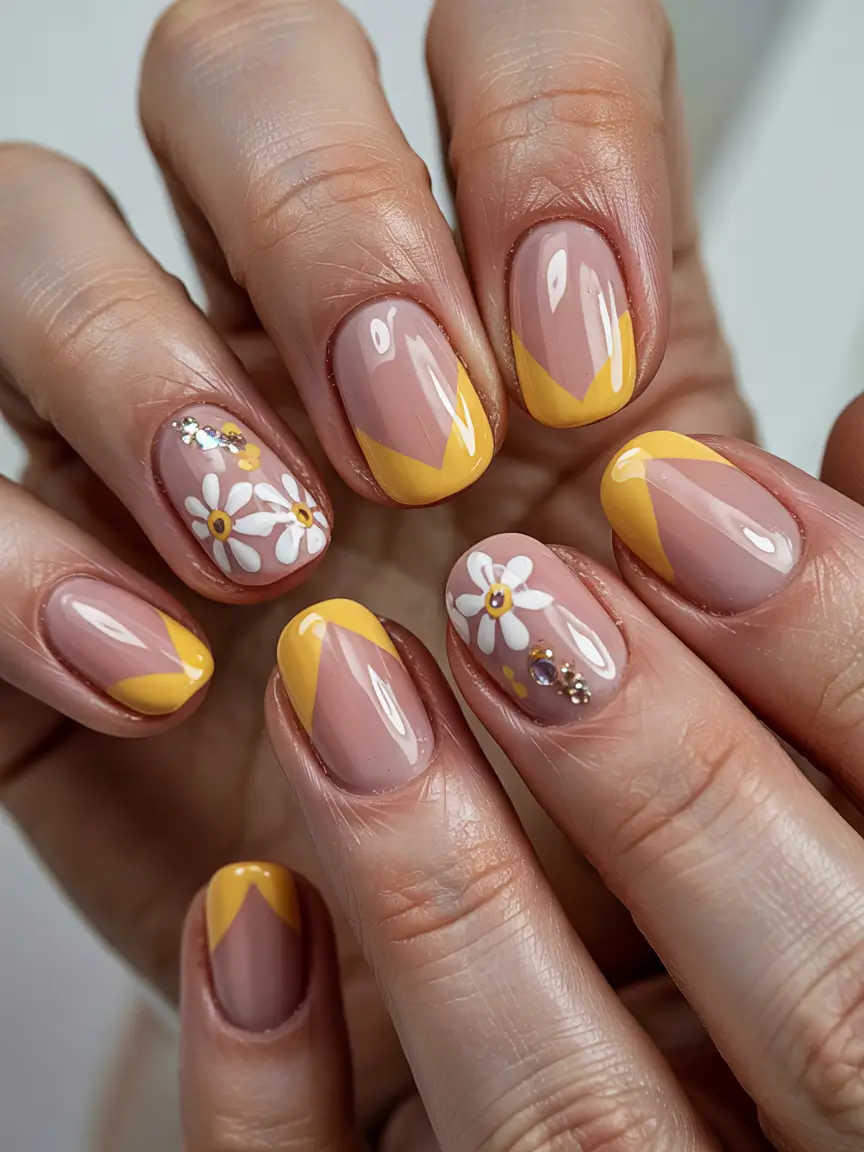 cute spring nails Mustard French With Daisies - The Chicest Warm-Yellow Spring Combo