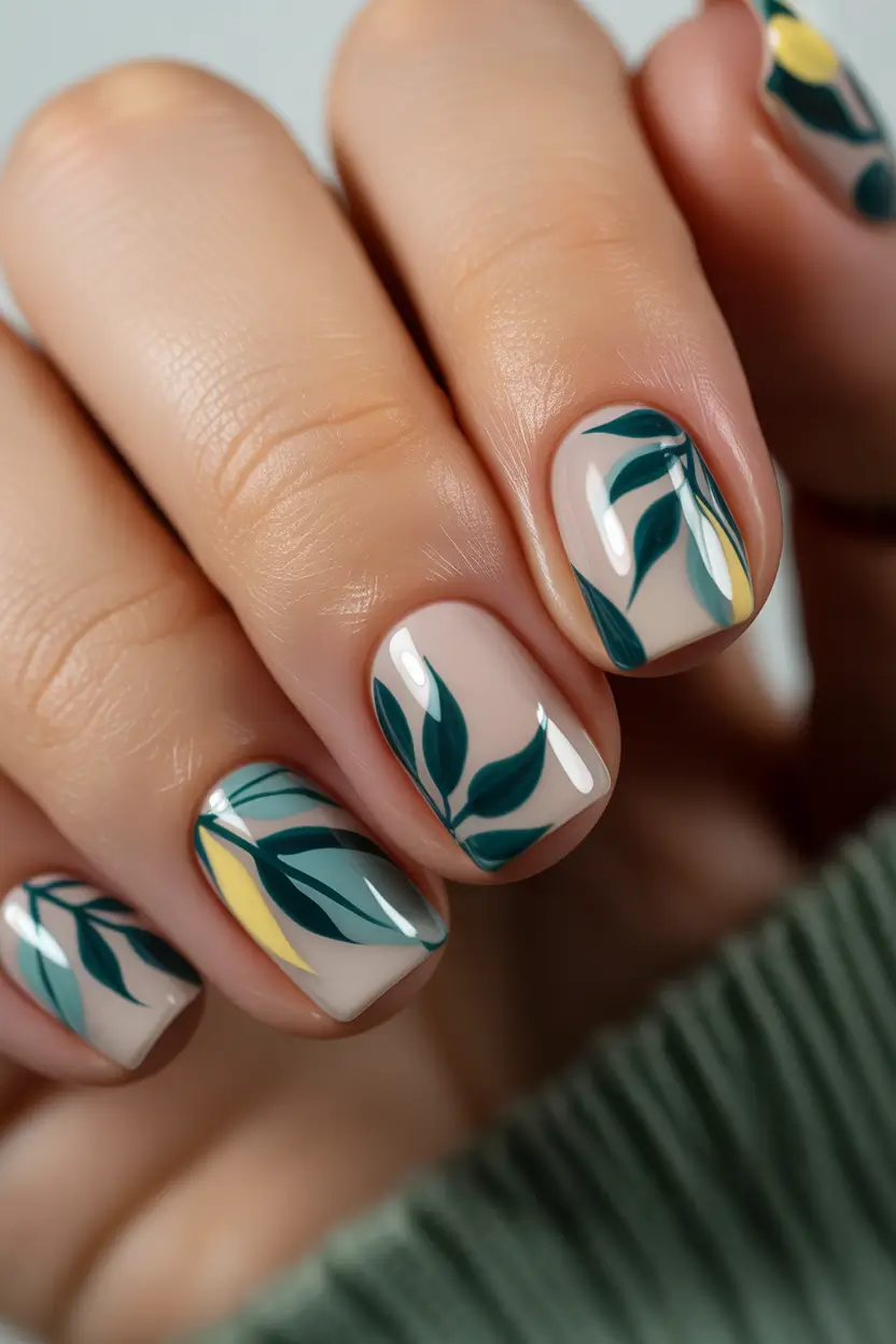 cute spring nails Botanical Leaf Nails - Fresh Green Minimalism for Spring