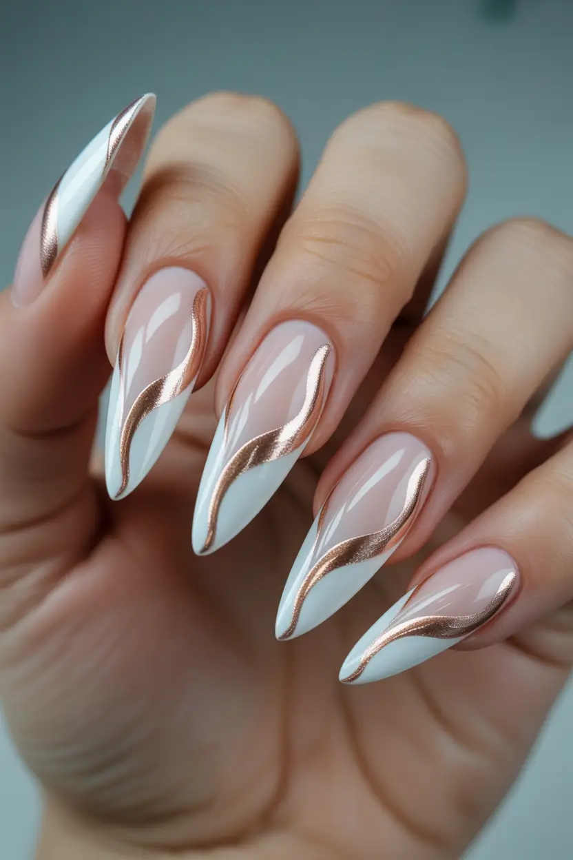 cute spring nails White Wave Tips With Rose-Gold Lines - Spring Nail Art That Looks Expensive