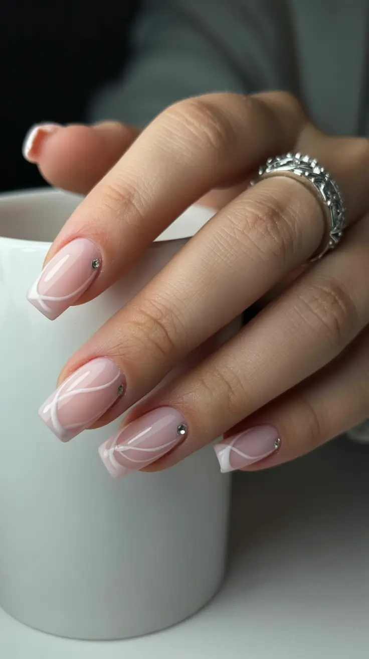 cute spring nails Whisper-Line French With Tiny Gems - Quiet Luxury, But Make It Spring