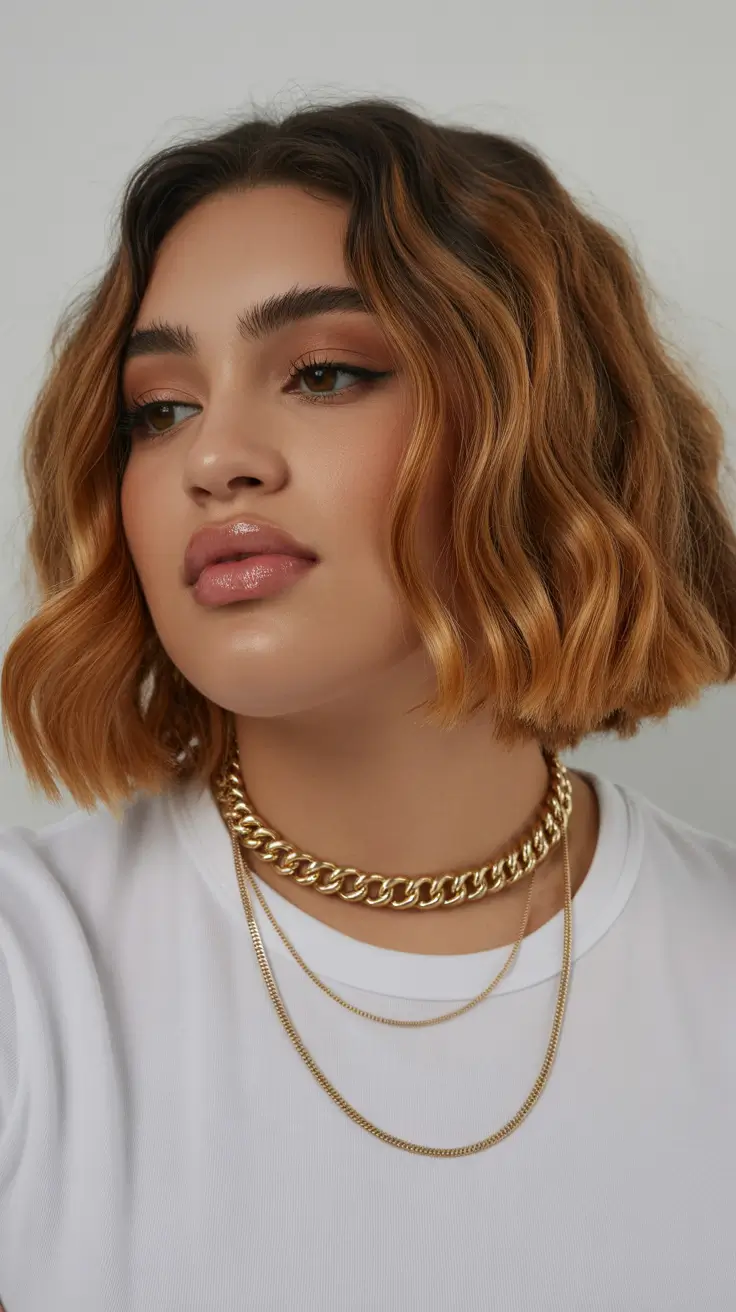 Spring Haircuts for Chubby Faces Soft Textured Short Bob With Warm Dimension