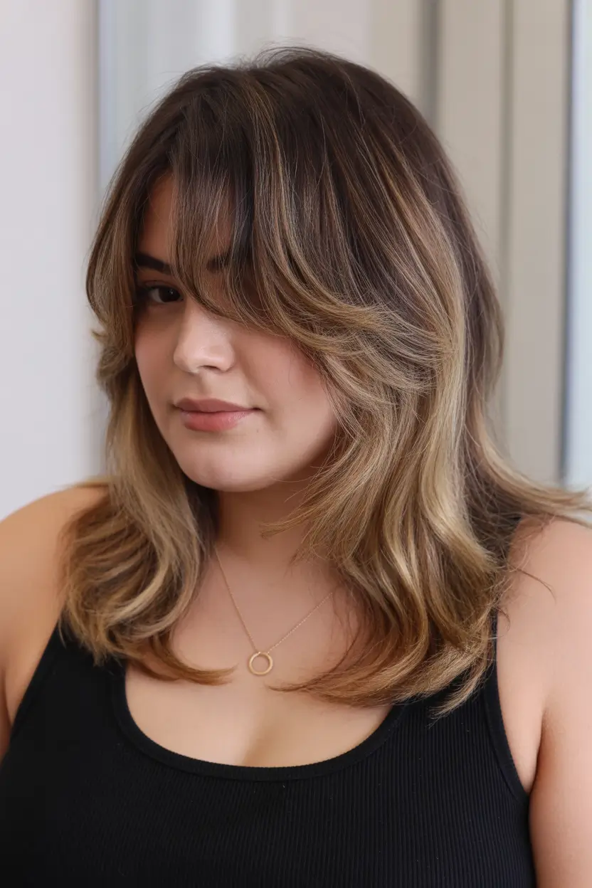 Spring Haircuts for Chubby Faces Layered Lob With Soft Feathered Ends