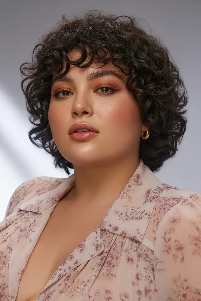 Spring Haircuts for Chubby Faces Playful Short Curly Shag With Youthful Energy
