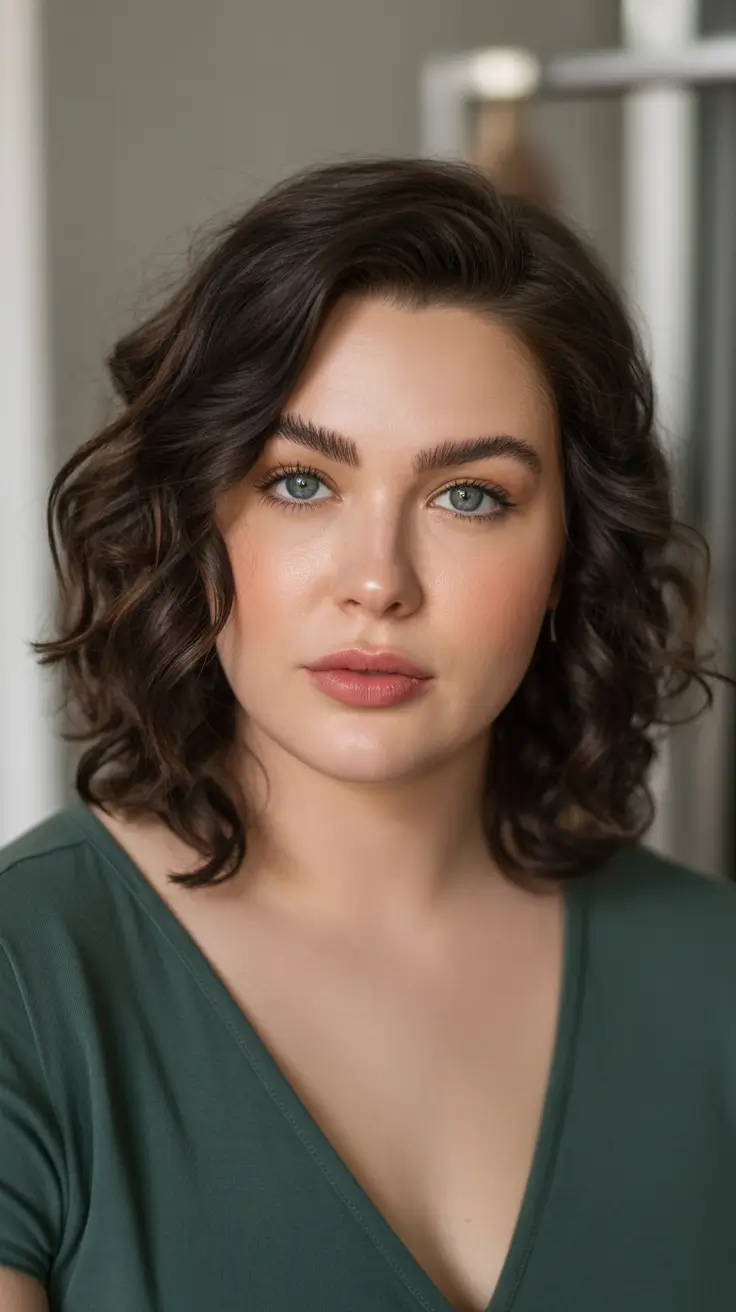 Spring Haircuts for Chubby Faces Soft Curly Medium Length Shape With Natural Volume