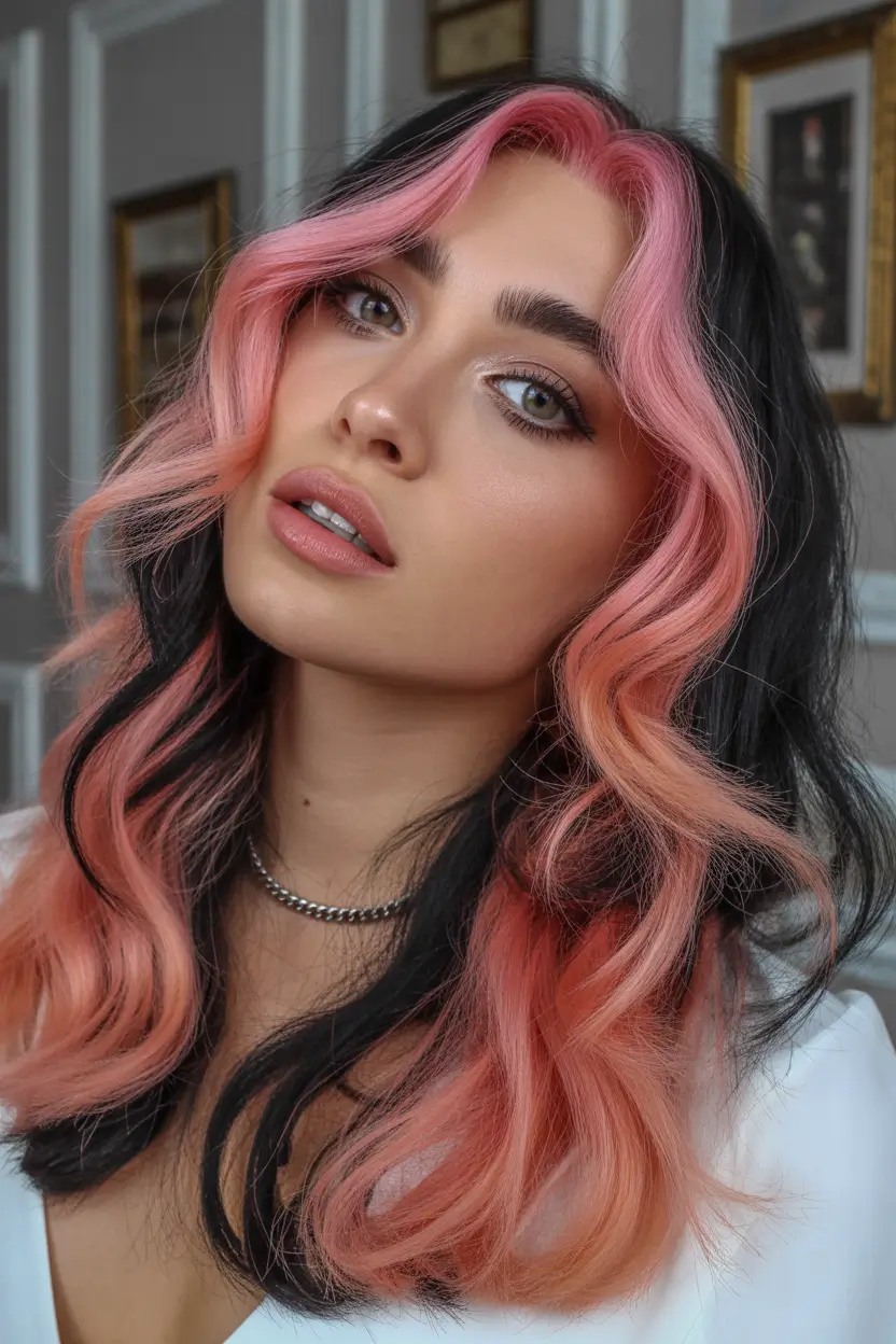 spring hair color trends Black and Rose Fusion Waves for Bold Contrast Lovers
