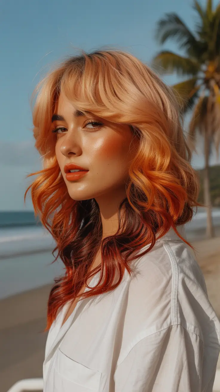 spring hair color trends Sunset Blonde to Copper Melt for Beach Season Drama
