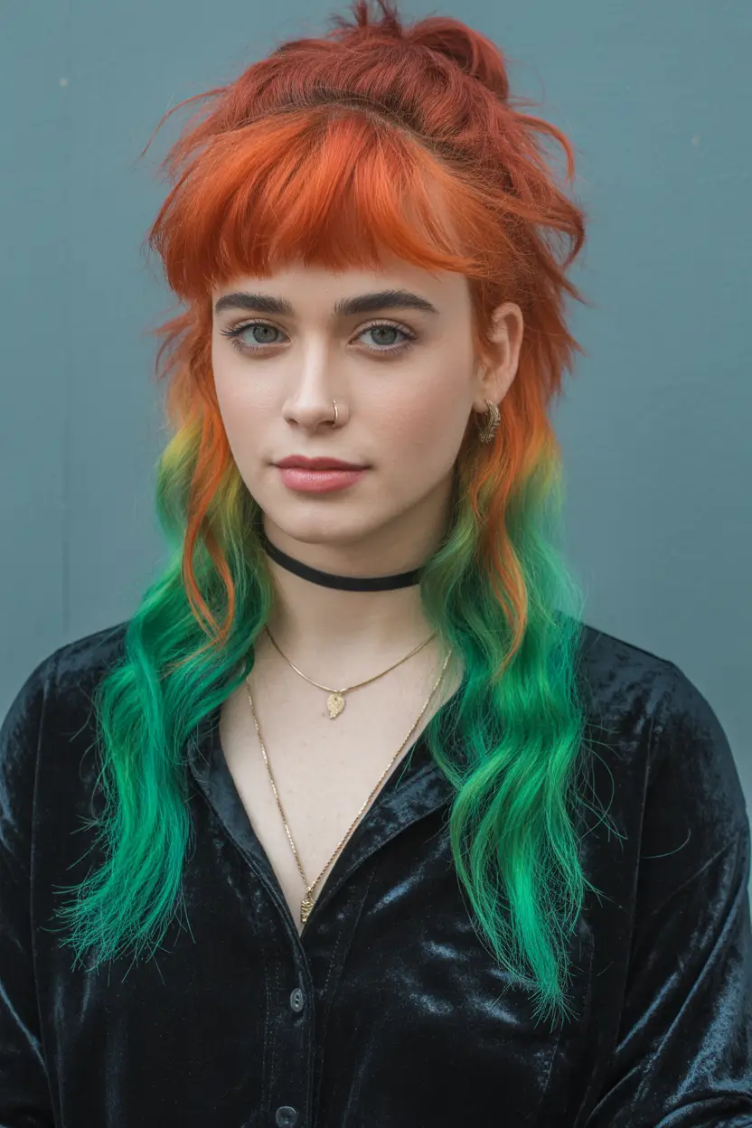 spring hair color trends Fiery Copper and Emerald Shag for Alternative Spring Edge