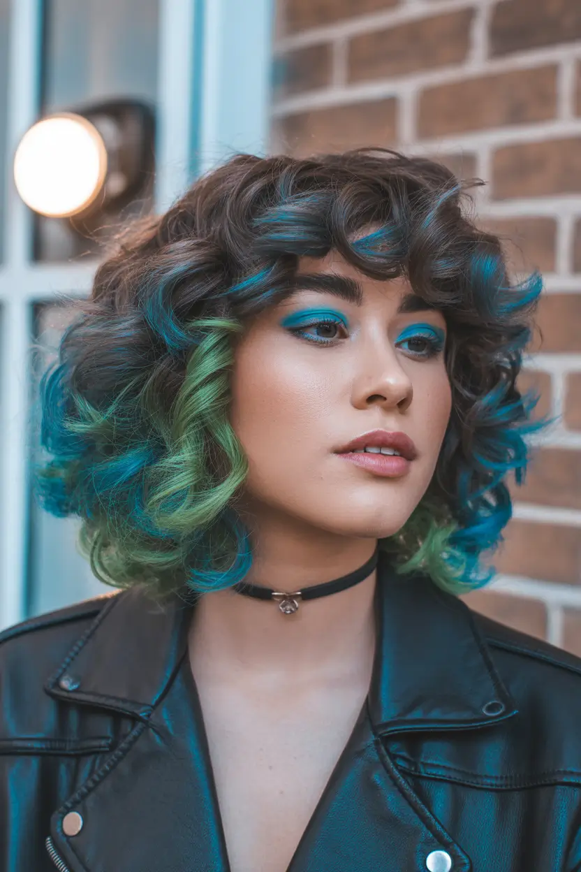spring hair color trends Midnight Teal Curls for Urban Spring Edge