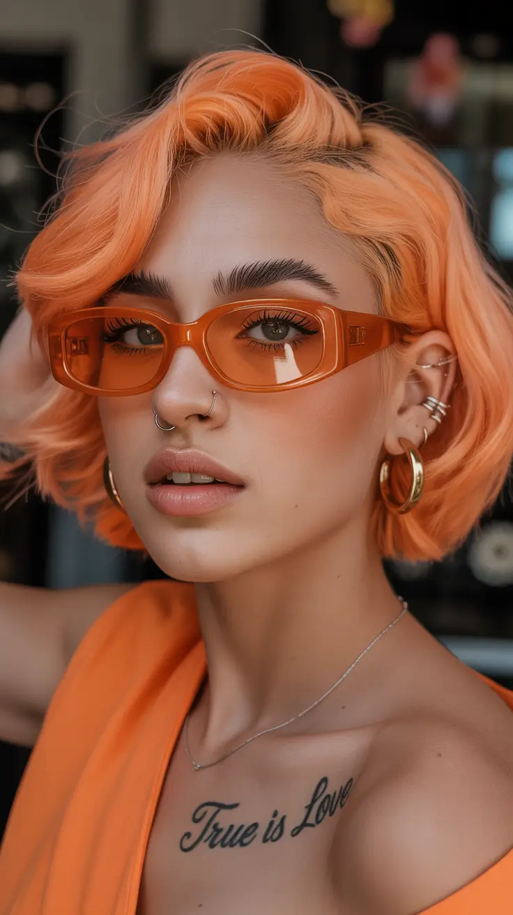 spring hair color trends Retro Tangerine Bob with Modern Edge