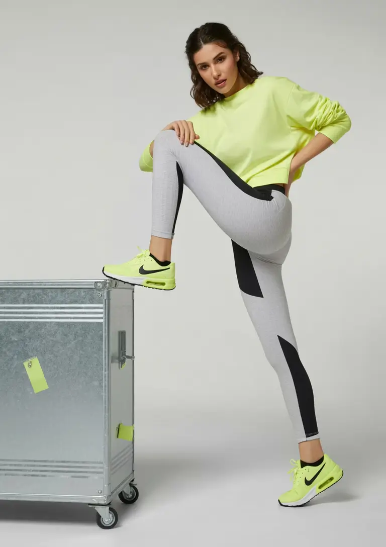 leggings outfit spring Grey Leggings With Neon Energy for the Bold Side of Spring