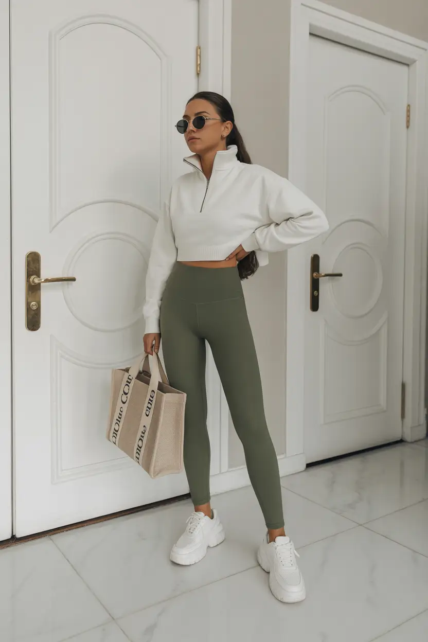 leggings outfit spring Olive Green Leggings for a Fresh Minimalist Reset