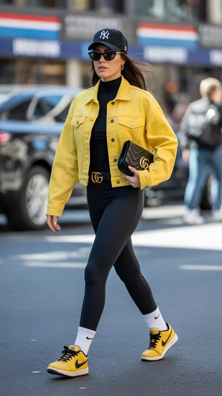 leggings outfit spring City Black Leggings with a Pop of Sunshine Yellow