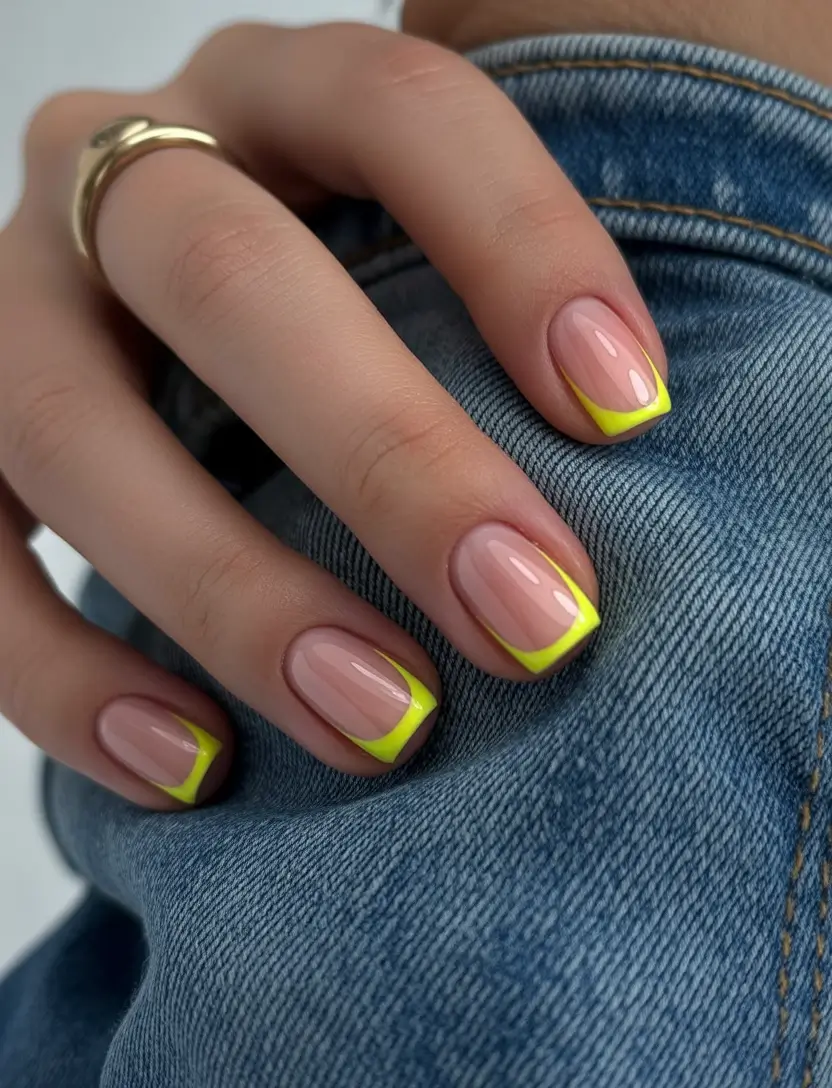 spring nails square Neon Yellow French for a Bright Spring Twist