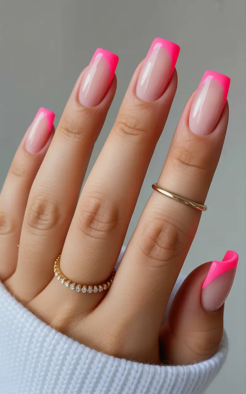 spring nails square Hot Pink French Square Nails That Define Modern Spring