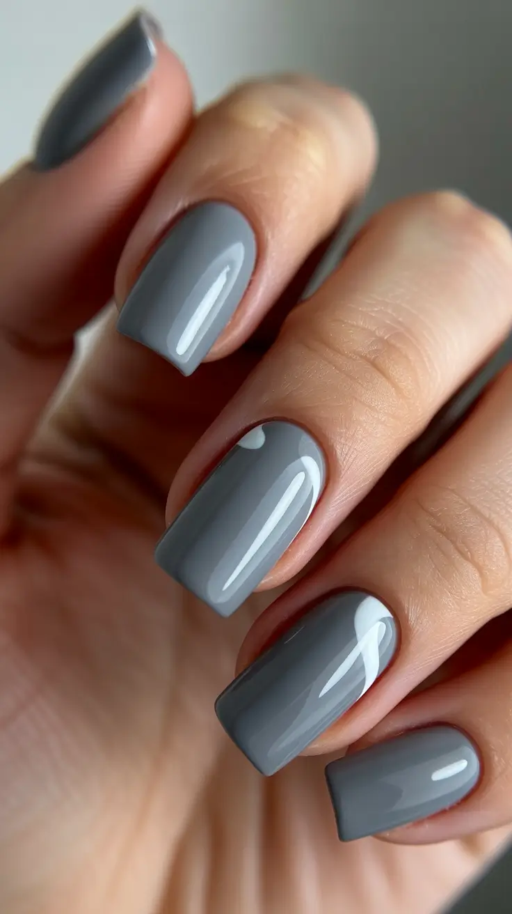 spring nails square Glossy Grey Square Nails for Modern Minimal Spring Style