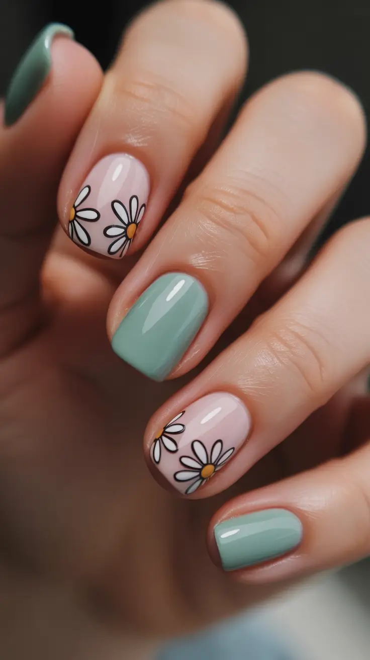 spring nails square Playful Daisy Short Square Nails for Everyday Joy