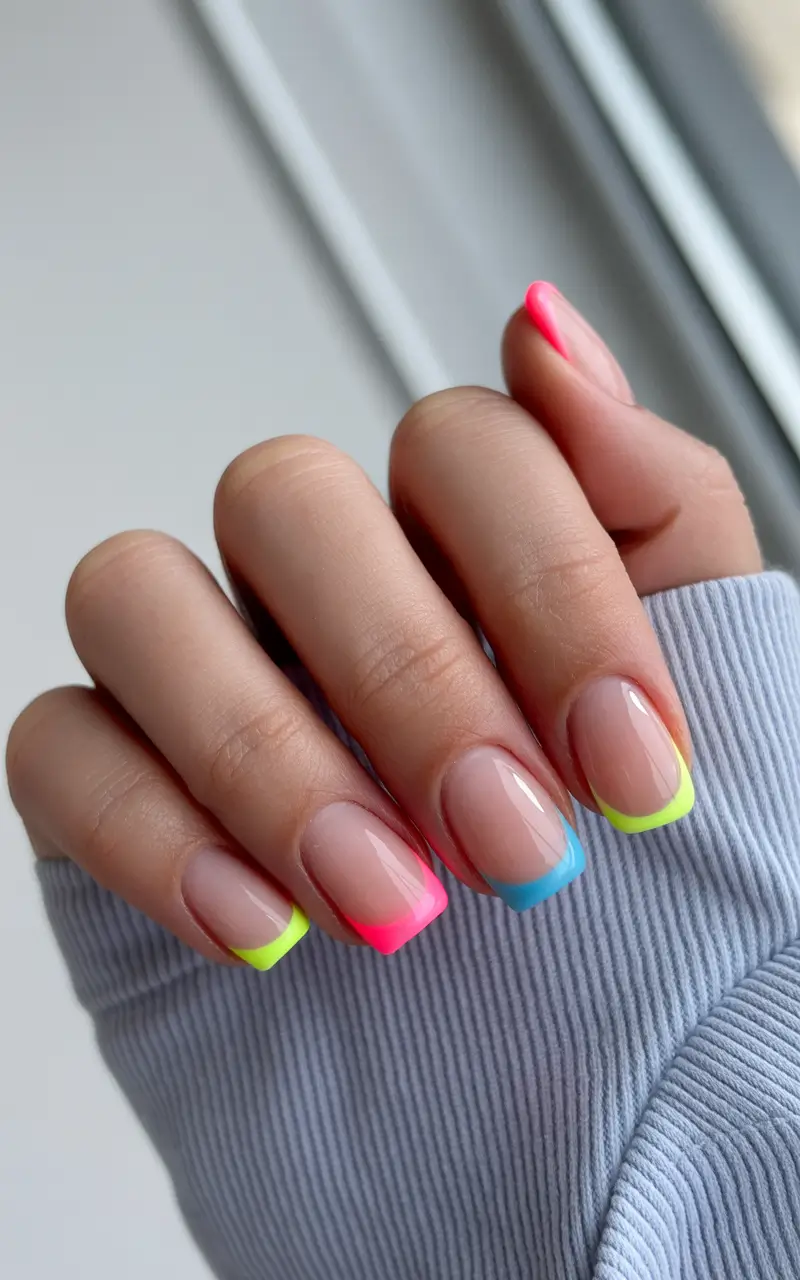 spring nails square Neon French Square Tips That Wake Up Spring