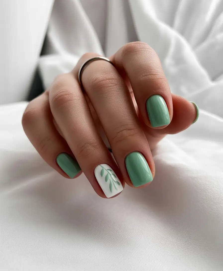 spring nails square Fresh Green Minimalist with Botanical Accent