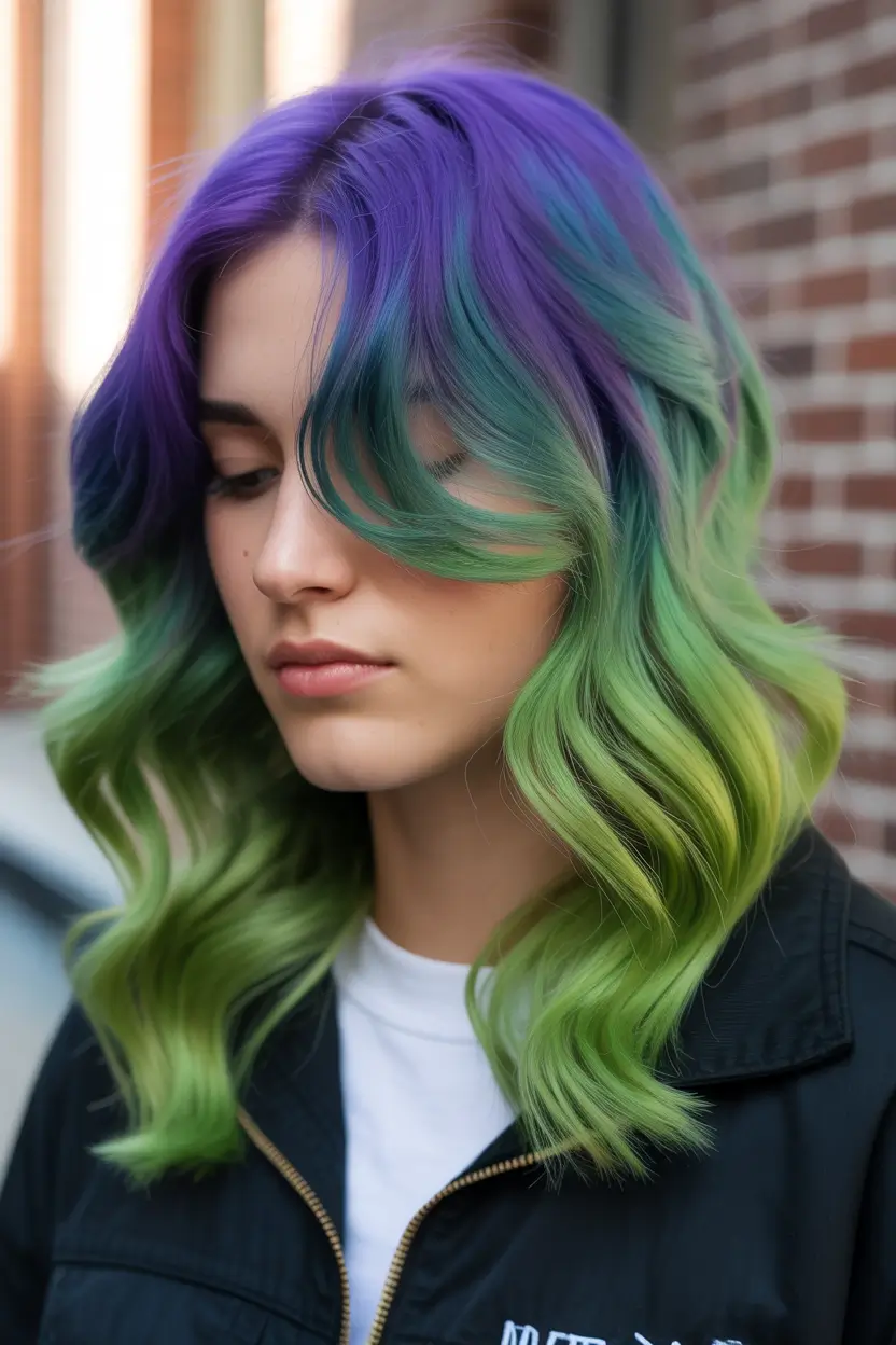 spring ombre hair color Electric Orchid Melt With Soft Green Ends