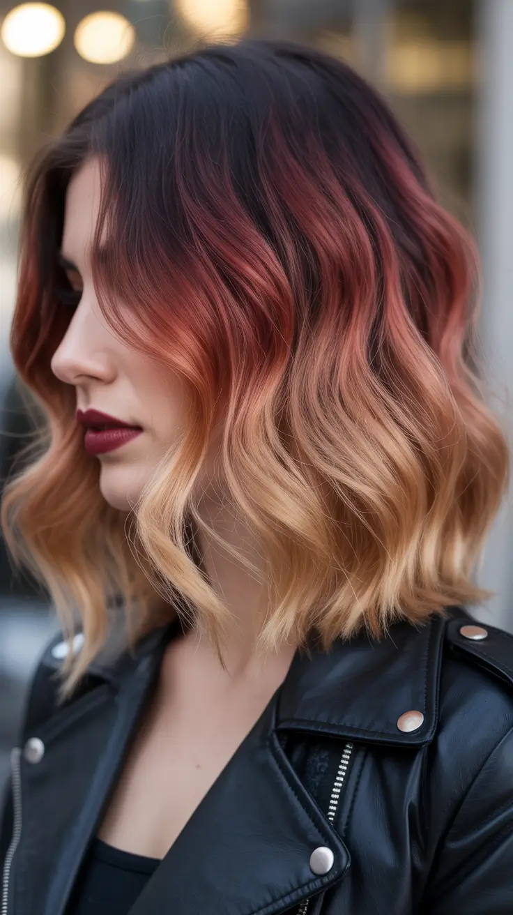 spring ombre hair color Cherry Copper Ombre With Soft Blonde Ends