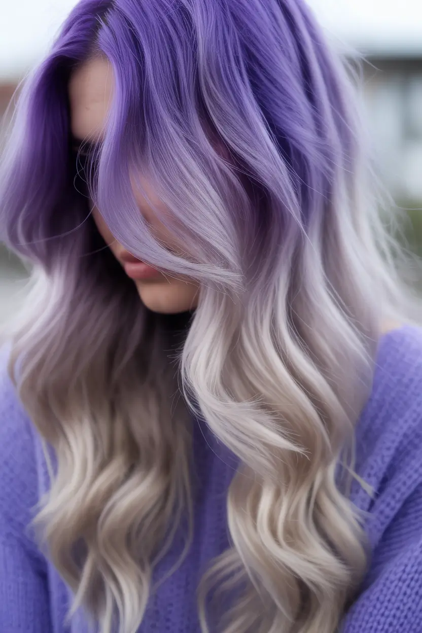spring ombre hair color Violet Frost Melt With Cool Blonde Lengths