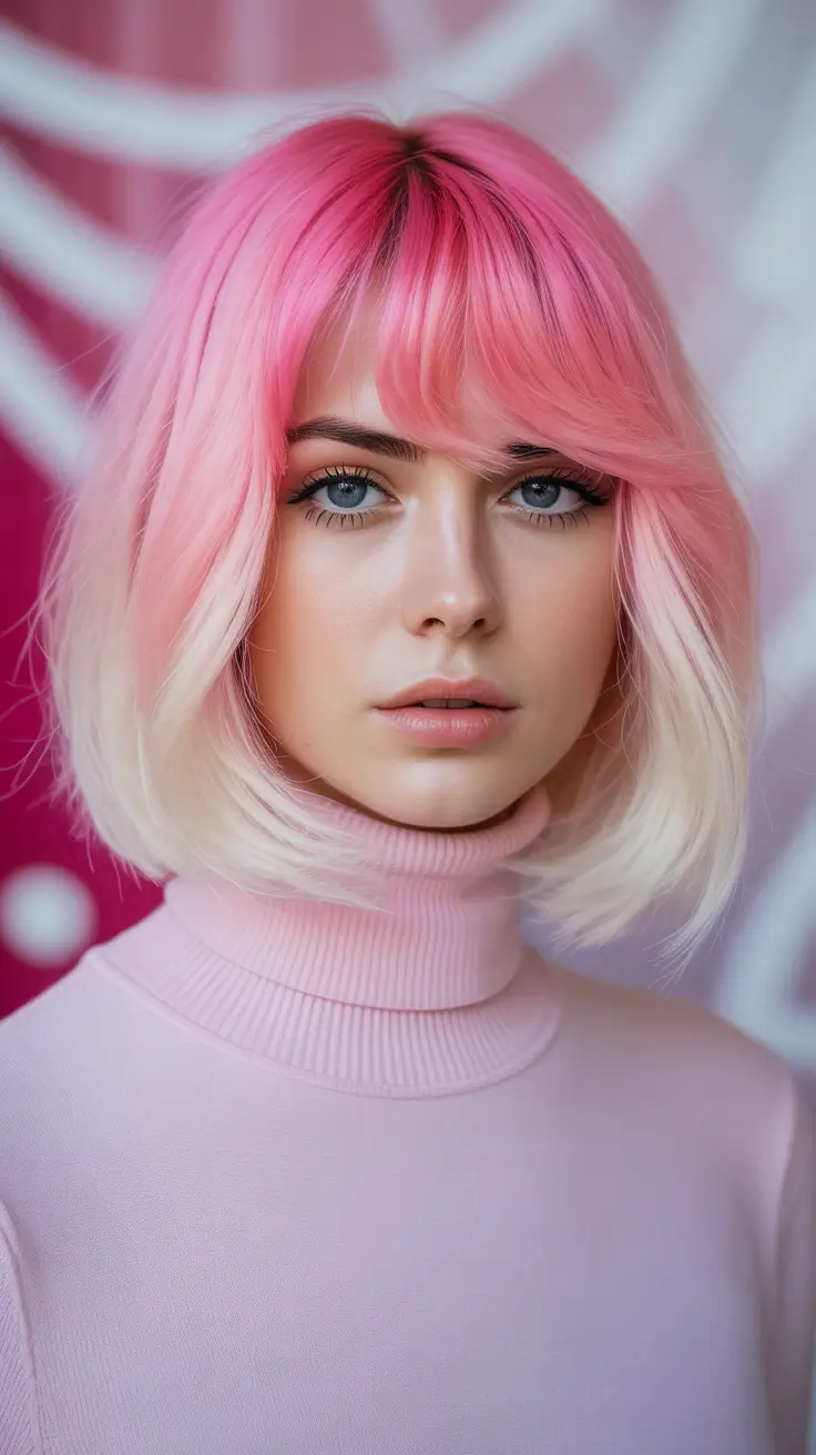 spring ombre hair color Cotton Candy Pink Bob With Soft Blonde Fade