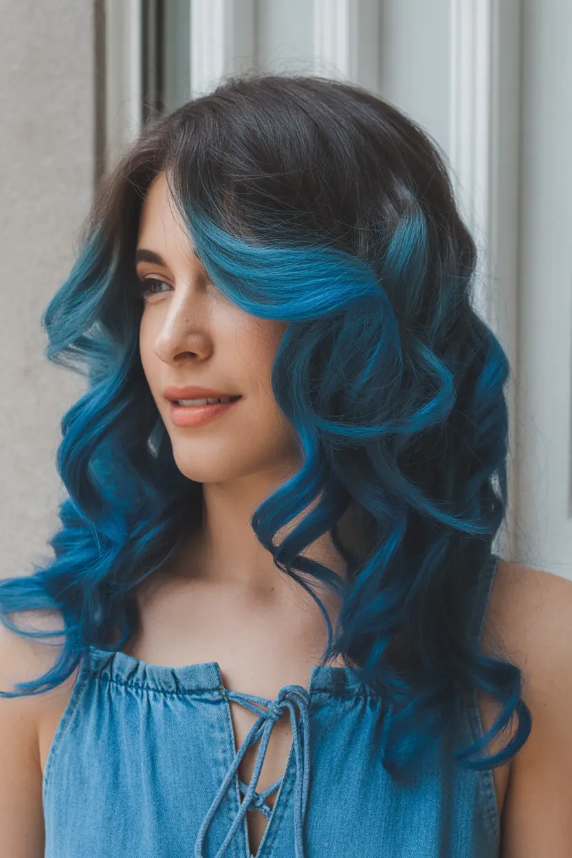 spring ombre hair color Midnight Brunette With Ocean Blue Ombre Waves