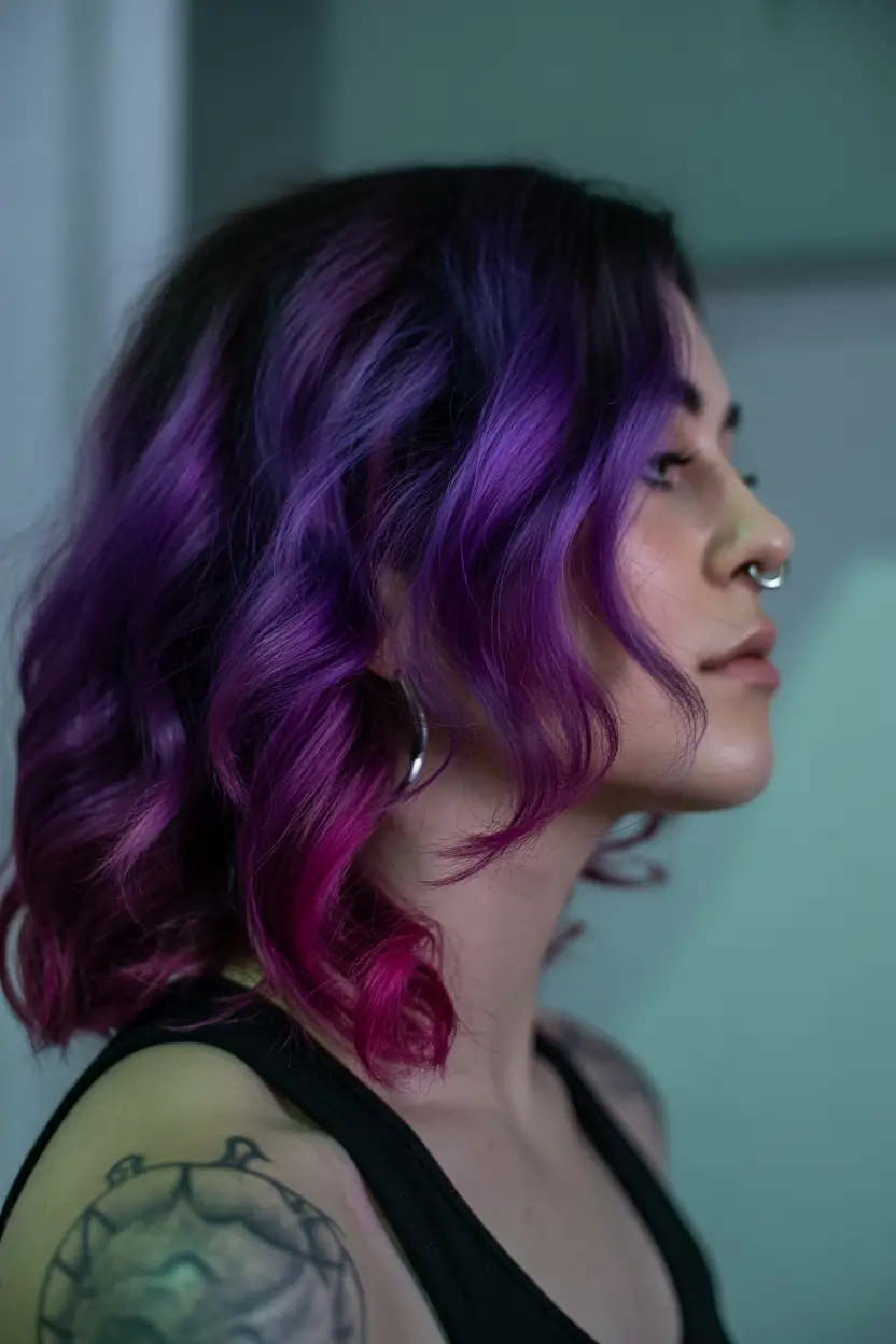 spring ombre hair color Electric Violet Bob With Magenta Dimension