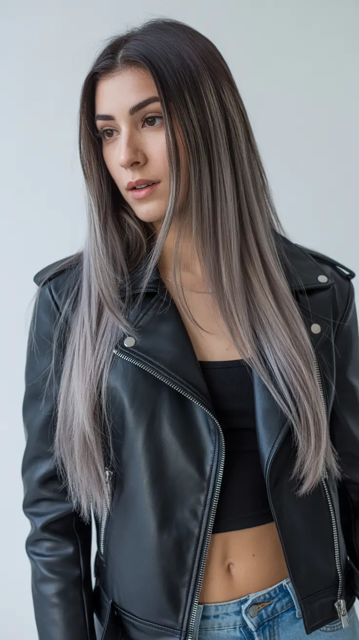 spring ombre hair color Cool Ash Brunette Melt With Silvery Ends