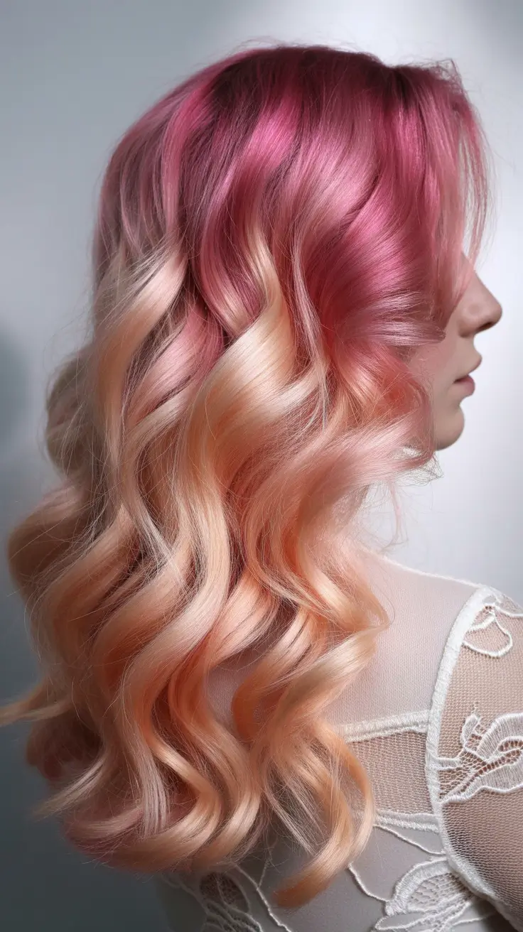 spring ombre hair color Rose Gold Ombre With Creamy Blonde Dimension
