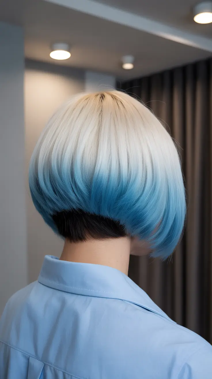 spring ombre hair color Ice Blue Reverse Ombre Precision Bob
