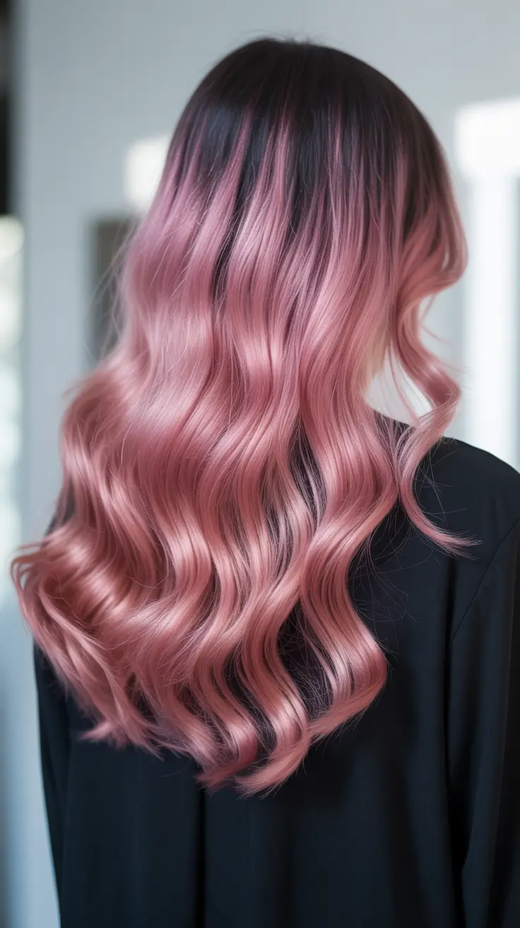 spring ombre hair color Dusty Rose Length With Deep Brunette Roots