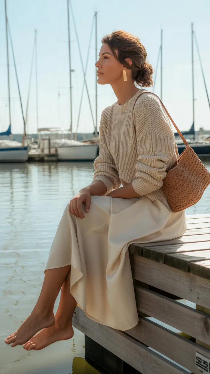 Spring vacation outfits Soft Knit and Satin Skirts for Quiet Luxury Travel Moments