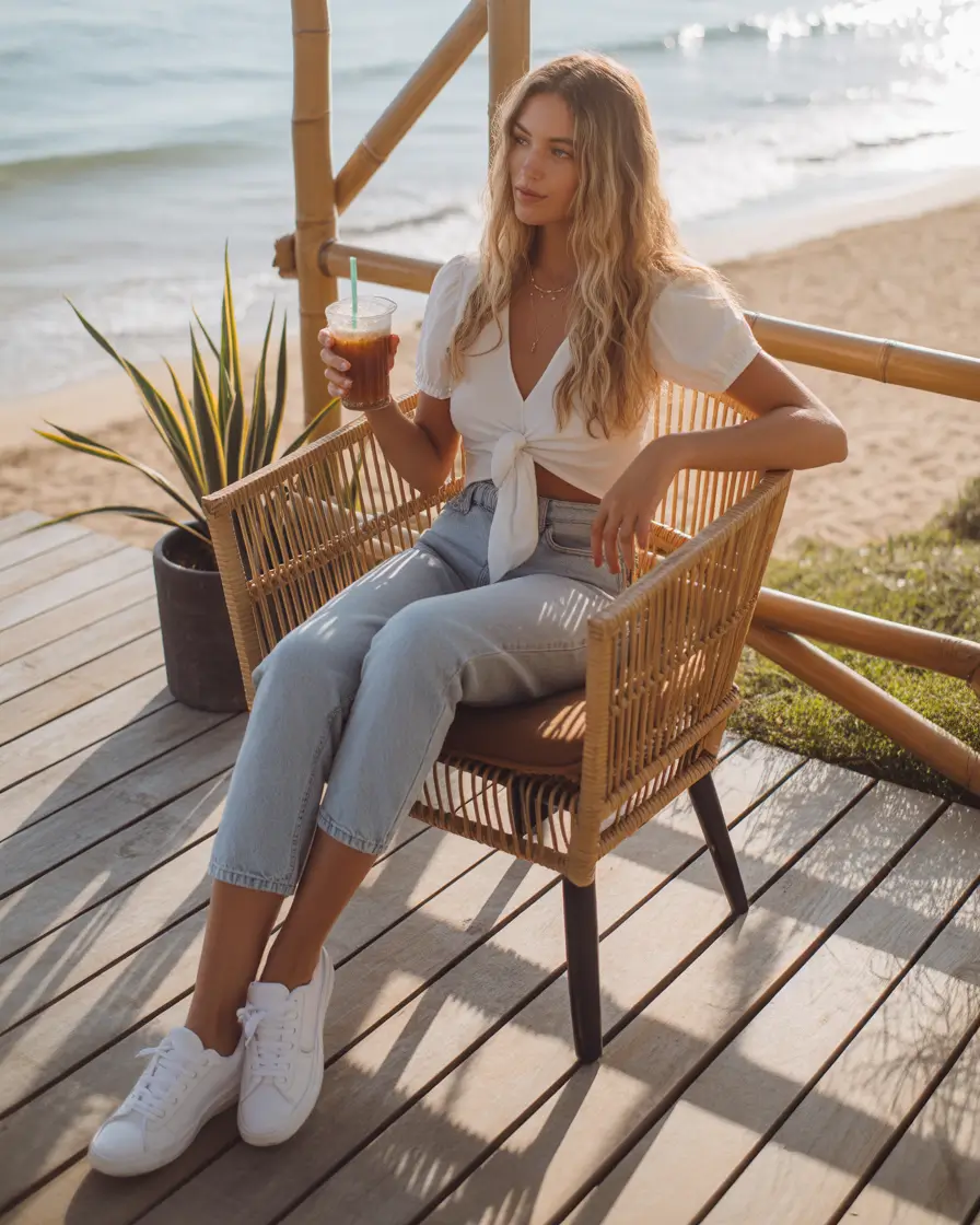 Spring vacation outfits Beachside Denim and Knotted Tops for Florida Casual Days