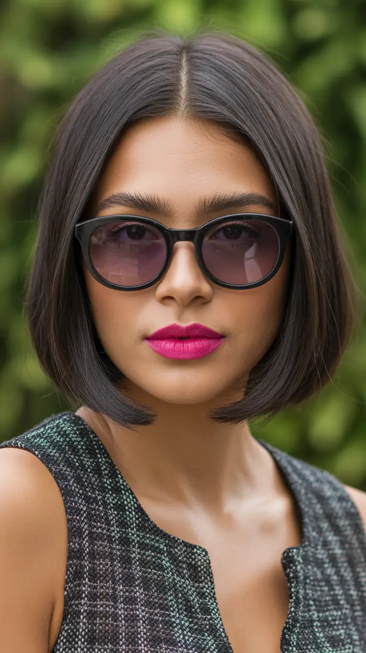 spring hair color for dark skin Cool Espresso Bob With Glass Finish